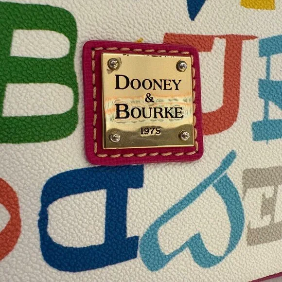 Dooney & Bourke Multicolor Logo Canvas Satchel With Pink Leather Trim & Dust Bag - Picture 8 of 16